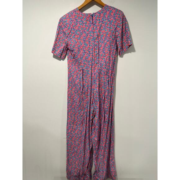 Vintage 1980s-1990s Rayon One Piece Jumpsuit Sigrid Olsen Pink Green Floral M JL - Picture 6 of 11